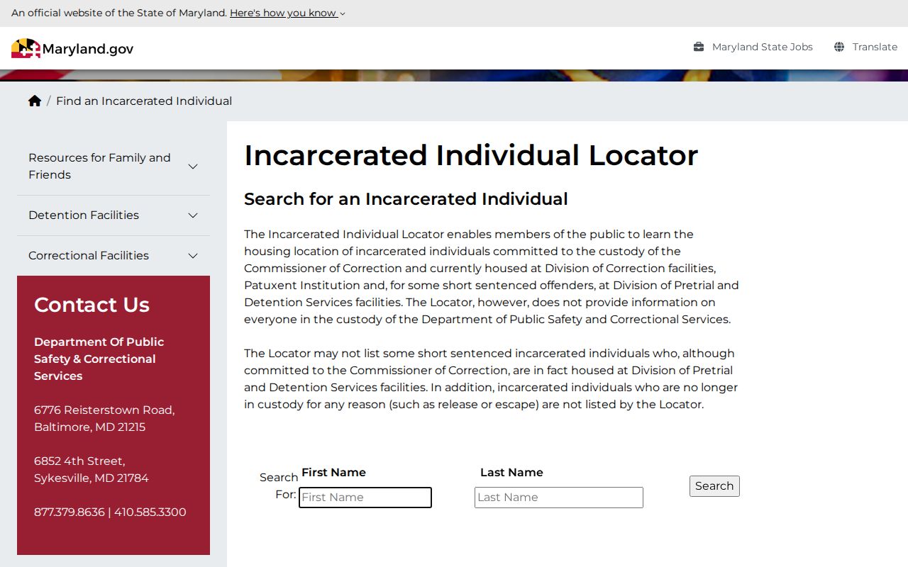 Chillum public records Maryland inmate locator search